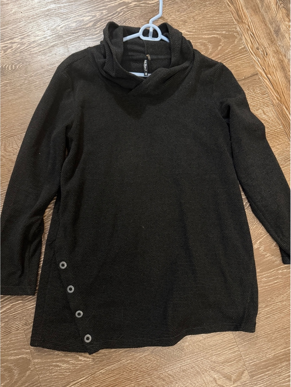 North River Women's Black Long Sleeve Pullover Sweater with Button Detail
